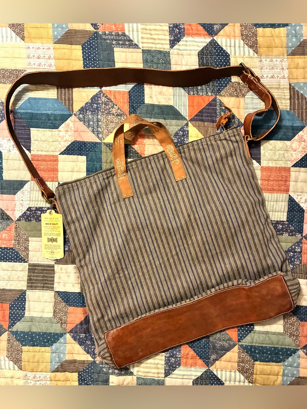 **NWOT** DOUBLE RL RALPH LAUREN RRL LEATHER/ HERRINGBONE TWILL SHOULDER BAG - Picture 8 of 13